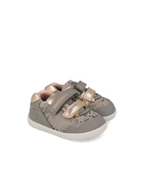 Biomecanics pantofi fete Barefoot 19-26 Sauvage Grigio cu inimioare și flori