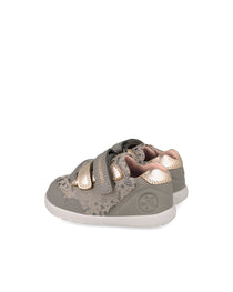 Biomecanics pantofi fete Barefoot 19-26 Sauvage Grigio cu inimioare și flori