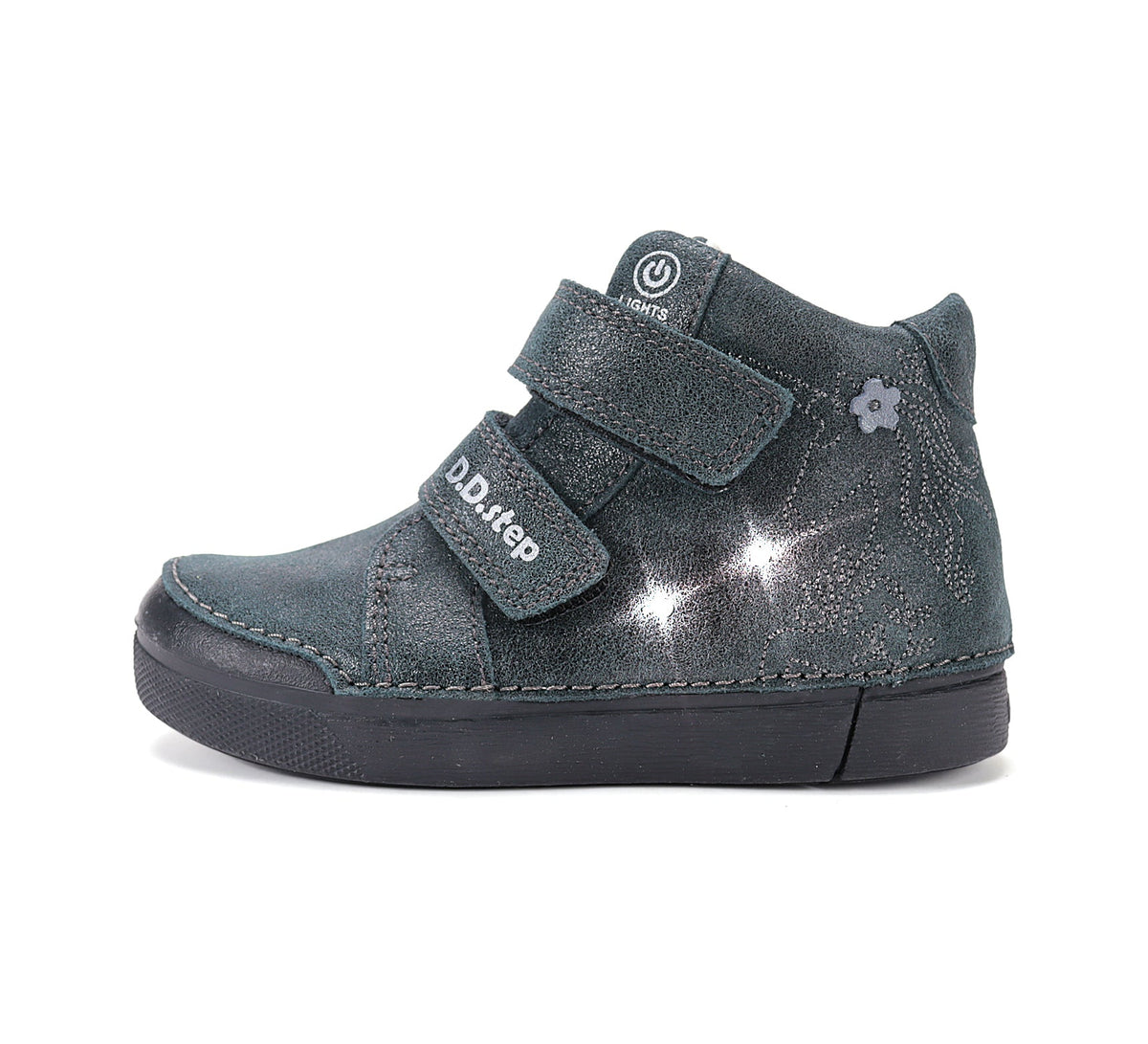 D.D.Step ghete fete cu LED 25-30 Black cu floricele