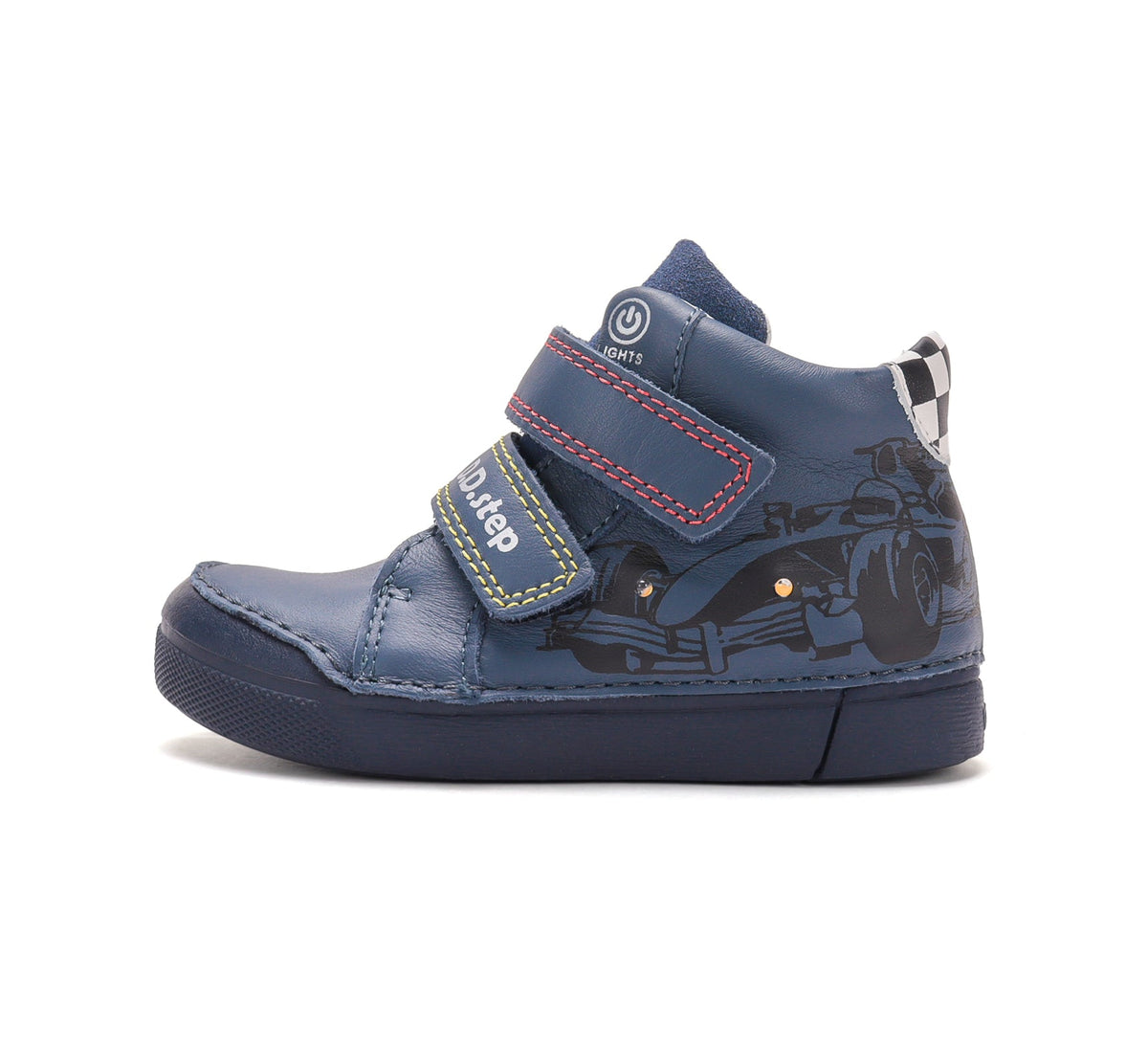 D.D.Step ghete baieti cu LED 25-30 Royal Blue cu masina de curse
