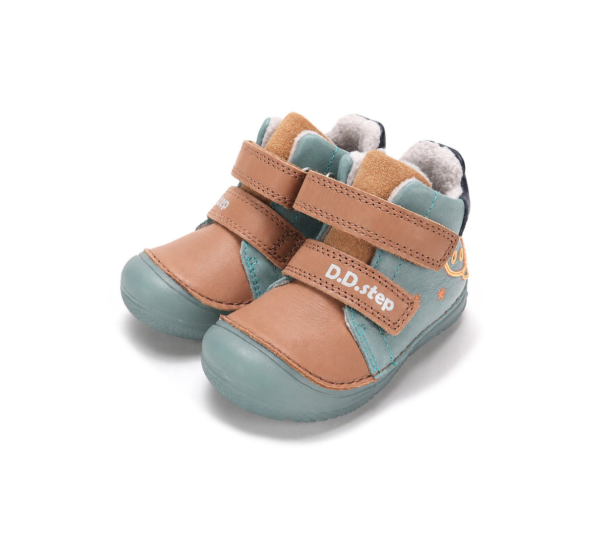 D.D.Step ghete baieti imblanite SUN REACTIVE cu talpa fluorescenta 20-31 Turquise cu naveta