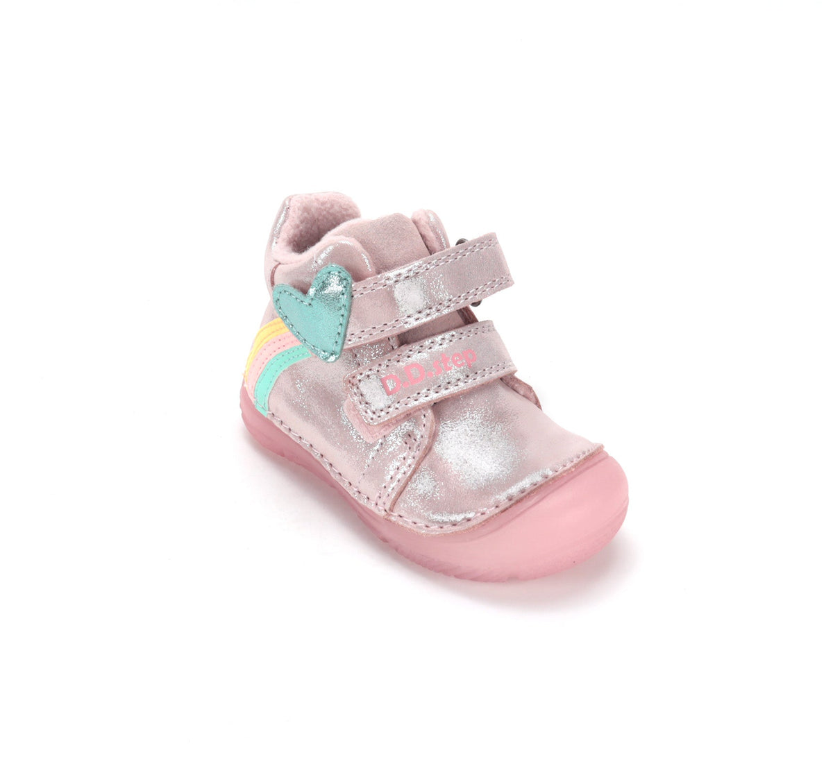 D.D.Step ghete fete imblanite SUN REACTIVE cu talpa fluorescenta 20-31 Rose Gold cu inimioar si curcubeu