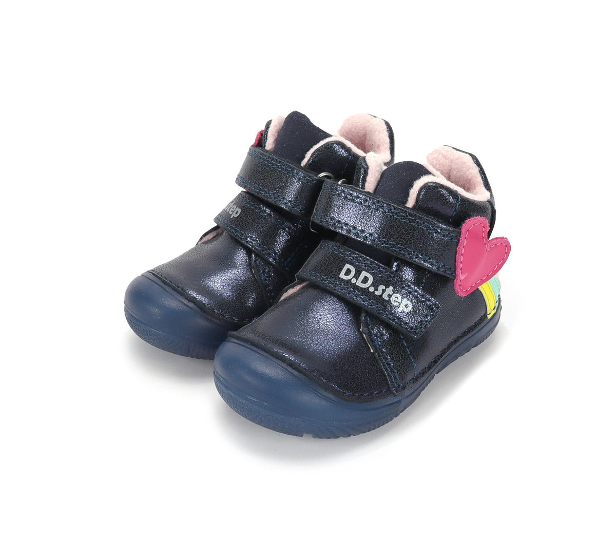 D.D.Step ghete fete imblanite SUN REACTIVE cu talpa fluorescenta 20-31 Royal Blue cu inimioar si curcubeu