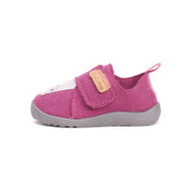 D.D.Step pantofi fete Barefoot de interior din panza 20-25 Dark Pink cu urs polar