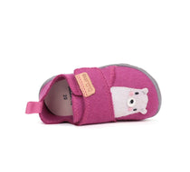 D.D.Step pantofi fete Barefoot de interior din panza 20-25 Dark Pink cu urs polar