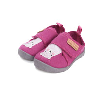 D.D.Step pantofi fete Barefoot de interior din panza 20-25 Dark Pink cu urs polar
