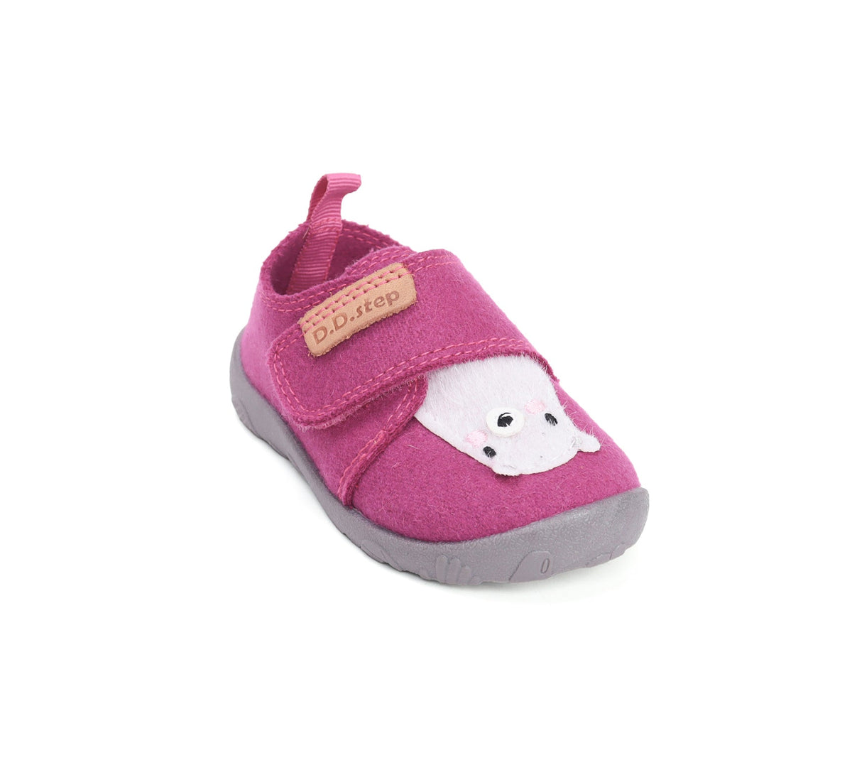 D.D.Step pantofi fete Barefoot de interior din panza 20-25 Dark Pink cu urs polar