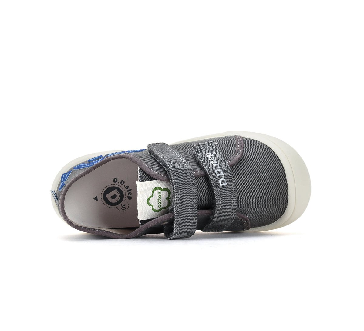 D.D.Step tenisi baieti din panza SUN REACTIVE 22-33 Marine Grey cu dino