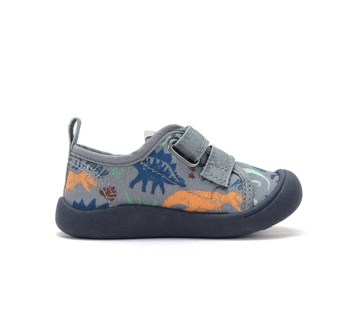 D.D.Step tenisi baieti din panza 22-33 Marine Grey cu dinozauri