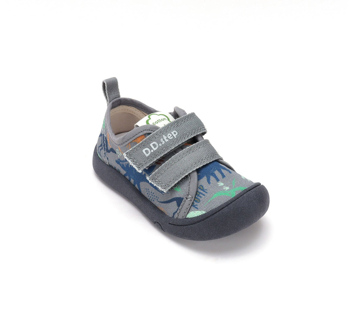 D.D.Step tenisi baieti din panza 22-33 Marine Grey cu dinozauri