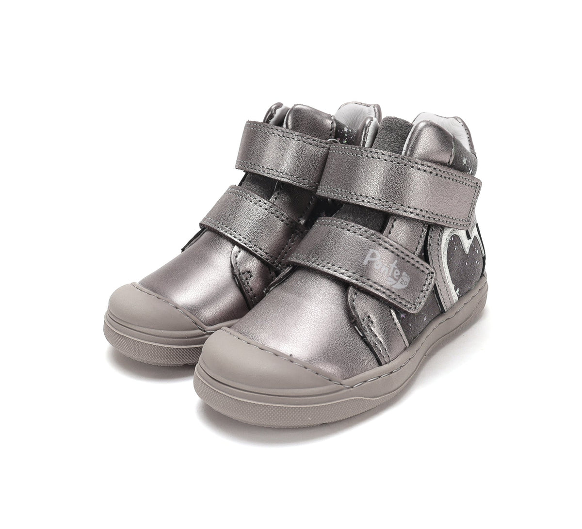 D.D.Step pantofi fete Ponte20 supinati 22-33 Metallic Grey cu inimioare