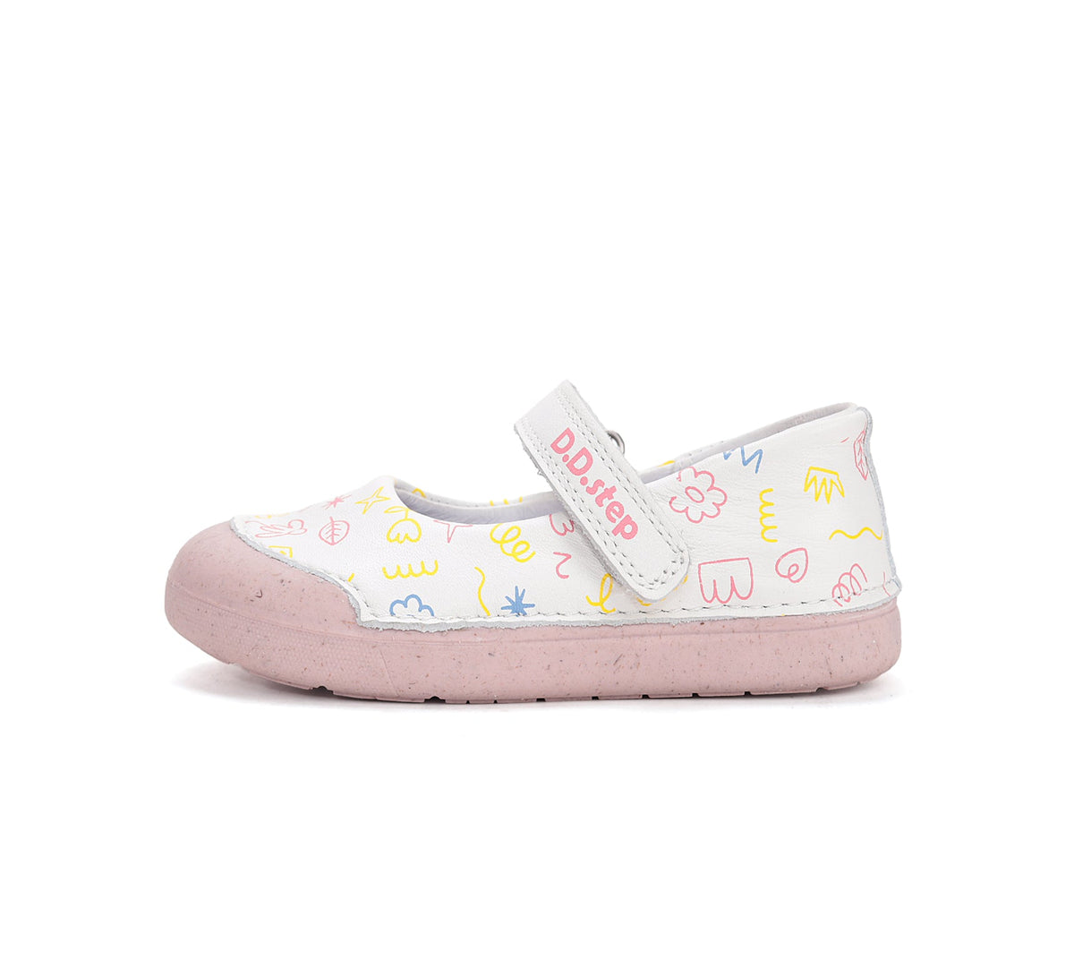 D.D.Step pantofi fete Primii pasi decupati 20-25 White cu flori desenate