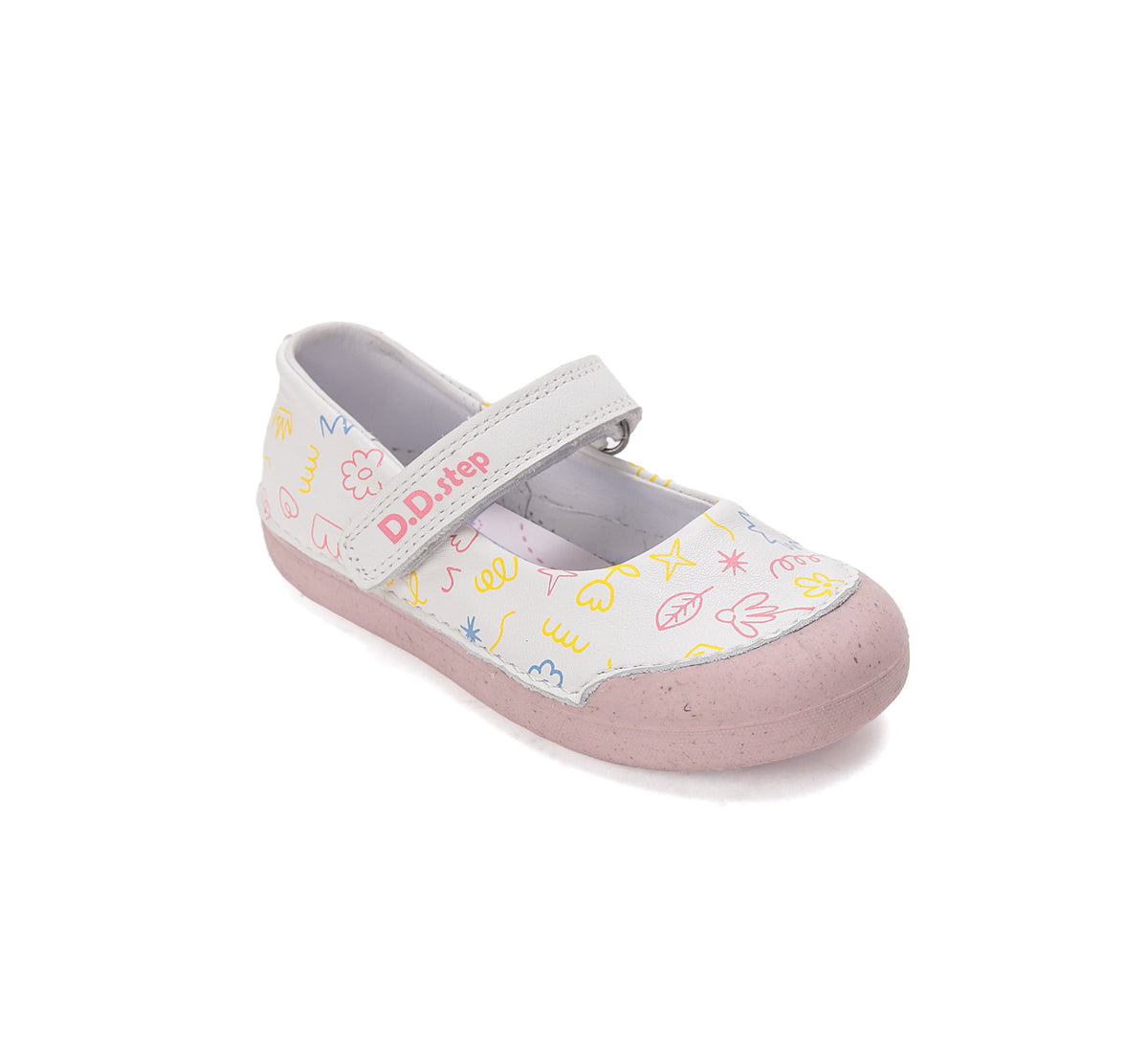 D.D.Step pantofi fete Primii pasi decupati 20-25 White cu flori desenate