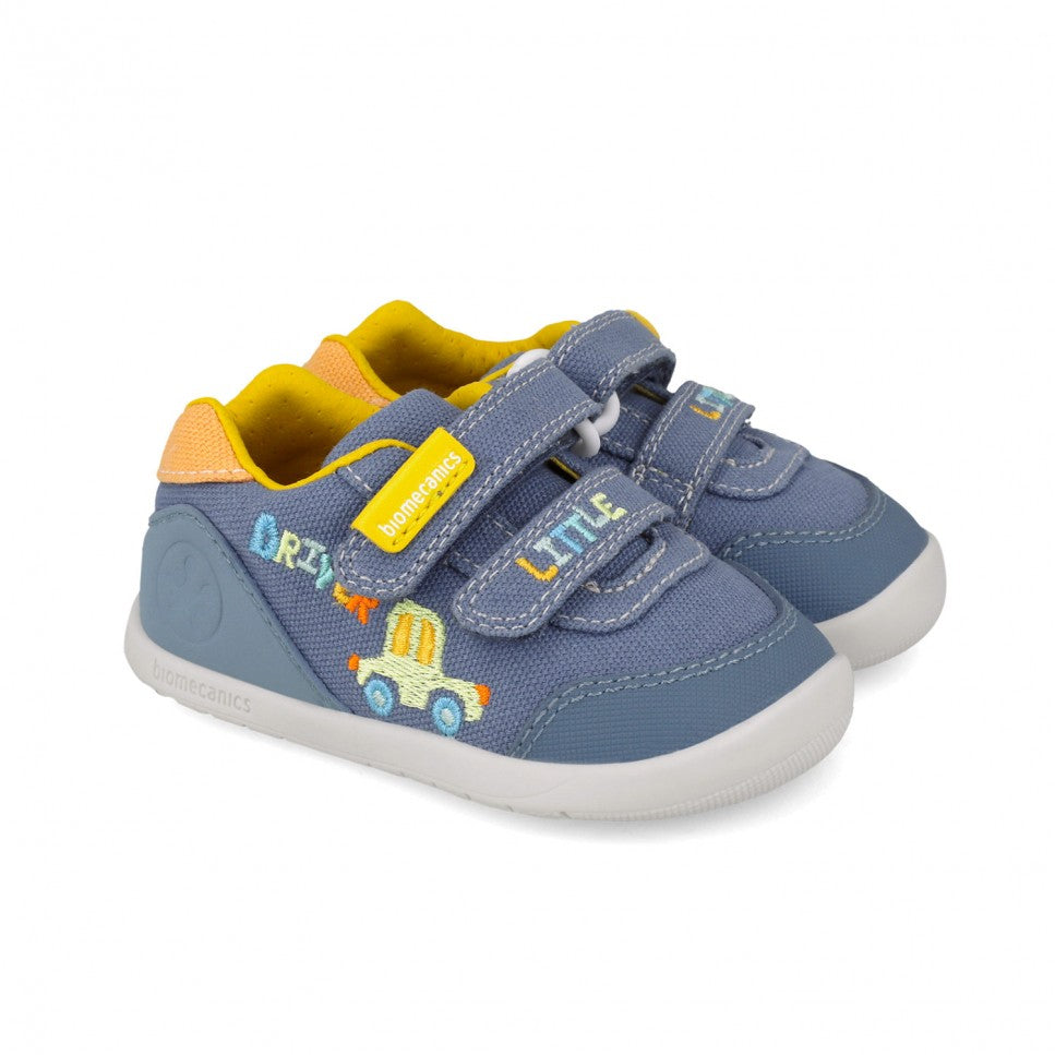 Biomecanics pantofi baieti First Steps Barefoot din panza canvas 19-26 Pique Jeans cu masina Imagine principală a produsului