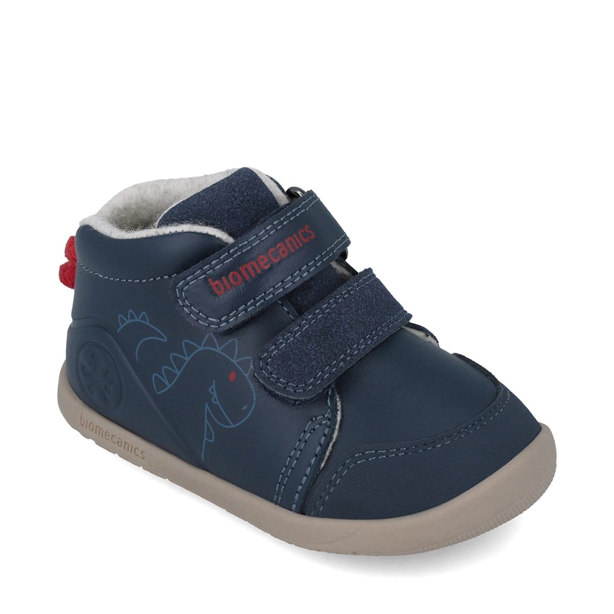 Biomecanics pantofi baieti captusiti Barefoot 19-23 Sauvage Ocean cu dino