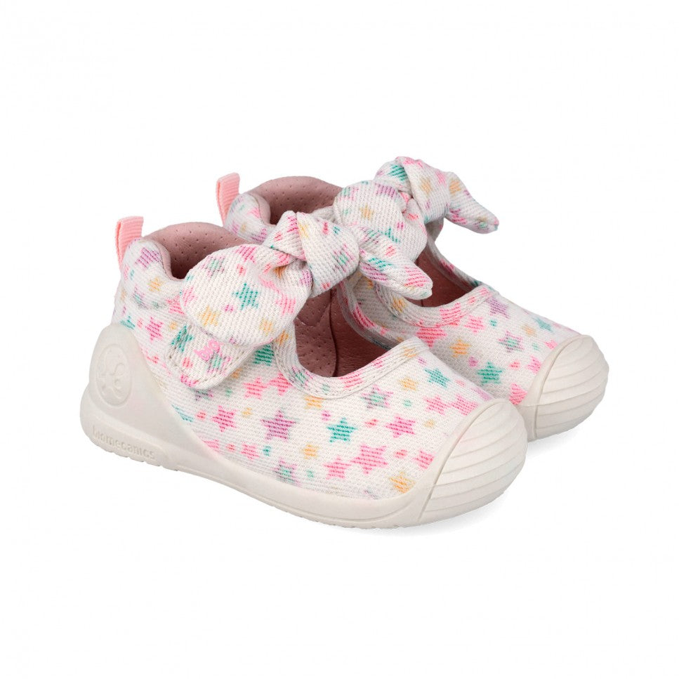 Biomecanics pantofi fete decupati din panza canvas First Steps 19-24 Lurex Blanco cu stelute