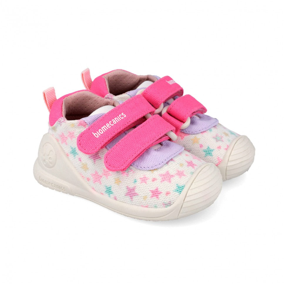 Biomecanics pantofi fete din panza canvas First Steps 18-24 Lurex Blanco cu stelute