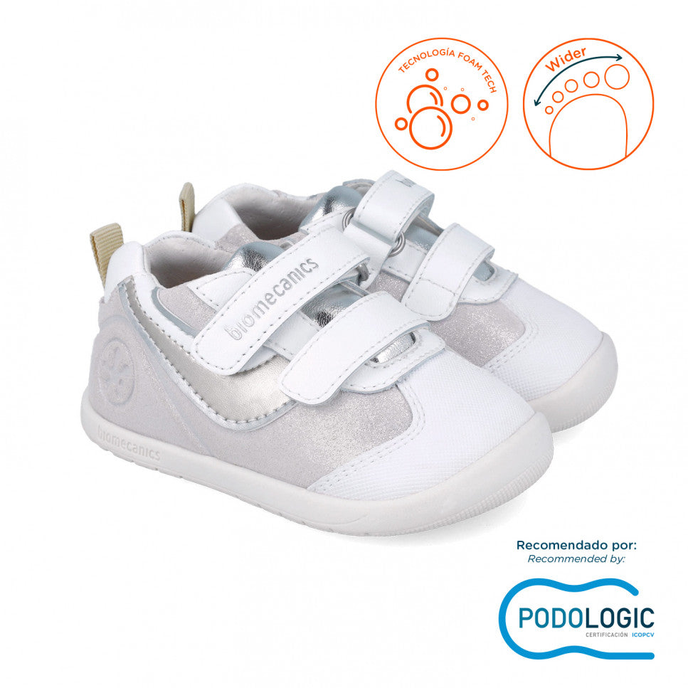 Biomecanics pantofi fete sport Primii pasi 19-23 Serraje Laminado Plata