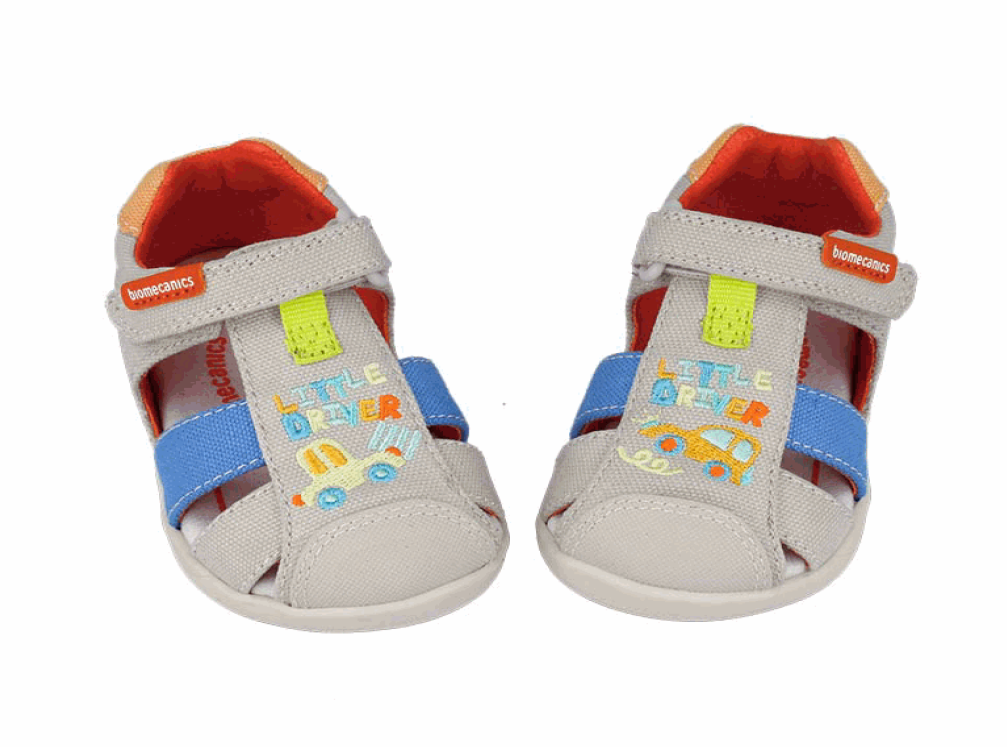 Biomecanics sandale baieti Barefoot din panza canvas 19-26 Pique Beige cu masina Imagine principală a produsului