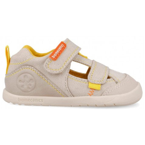 Biomecanics sandale baieti Barefoot din panza canvas 19-26 Pique Beige Y Amarillo