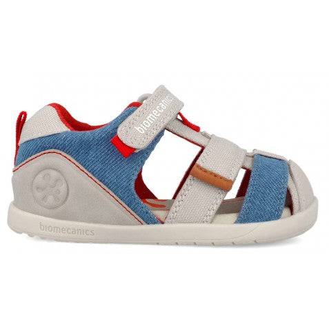 Biomecanics sandale baieti Barefoot din panza canvas 19-26 Pique Beige Y Azul