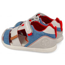 Biomecanics sandale baieti Barefoot din panza canvas 19-26 Pique Beige Y Azul