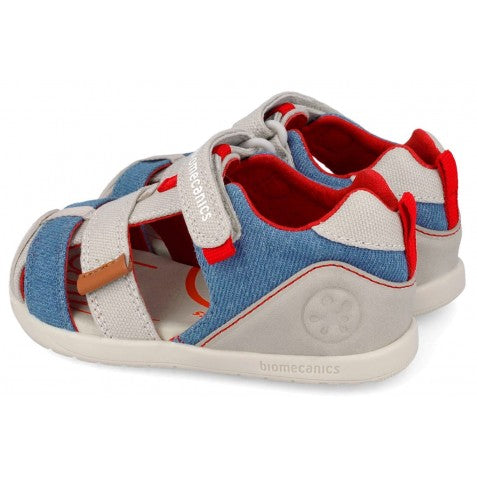 Biomecanics sandale baieti Barefoot din panza canvas 19-26 Pique Beige Y Azul