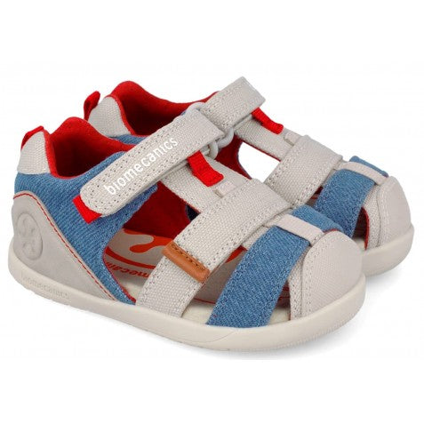Biomecanics sandale baieti Barefoot din panza canvas 19-26 Pique Beige Y Azul Imagine principală a produsului