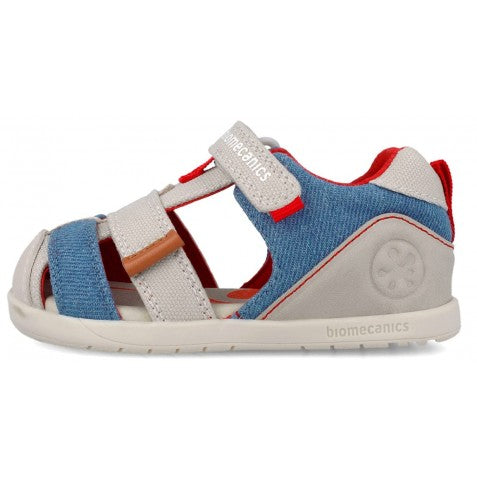 Biomecanics sandale baieti Barefoot din panza canvas 19-26 Pique Beige Y Azul