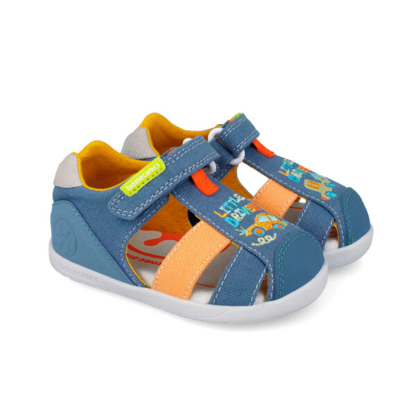 Biomecanics sandale baieti Barefoot din panza canvas 19-26 Pique Jeans cu masina Imagine principală a produsului