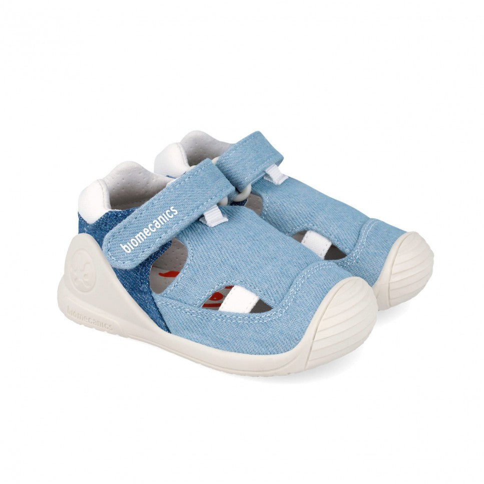Biomecanics sandale baieti Barefoot First Steps din panza canvas 18-24 Pique Jeans Imagine principală a produsului
