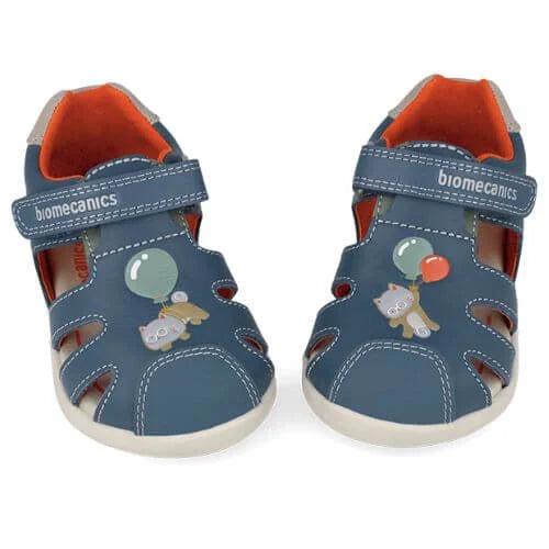 Biomecanics sandale baieti Barefoot Primii Pasi cu varf protejat 19-26 Sauvage Petrol cu pisica