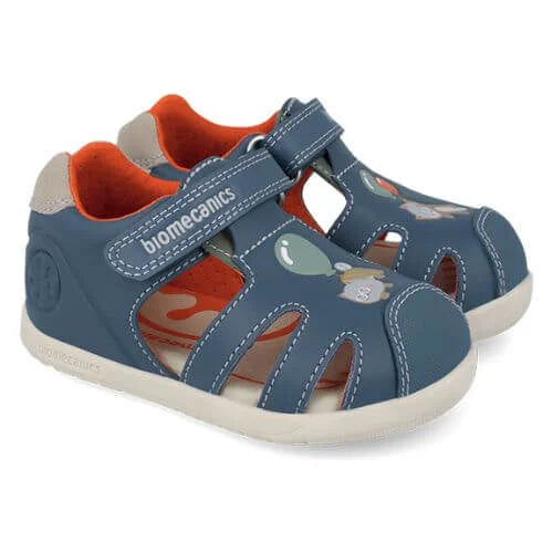 Biomecanics sandale baieti Barefoot Primii Pasi cu varf protejat 19-26 Sauvage Petrol cu pisica