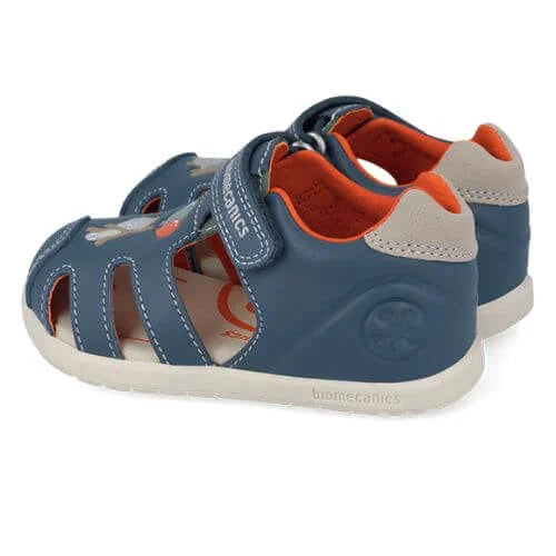 Biomecanics sandale baieti Barefoot Primii Pasi cu varf protejat 19-26 Sauvage Petrol cu pisica