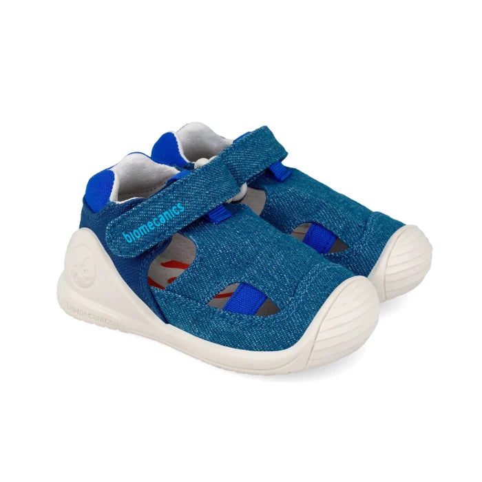 Biomecanics sandale baieti Barefoot First Steps din panza canvas 18-24 Pique Azul Imagine principală a produsului