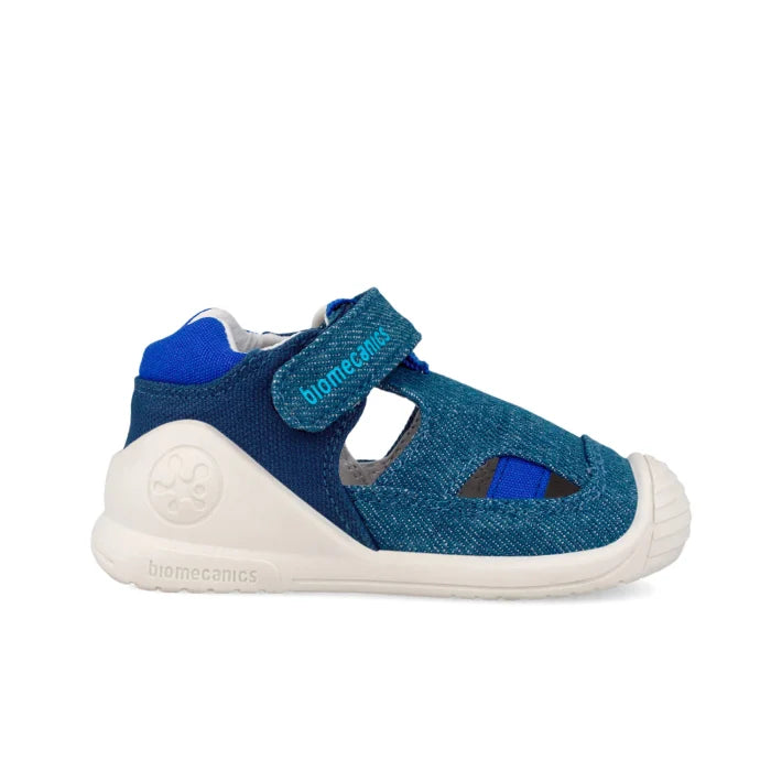 Biomecanics sandale baieti Barefoot First Steps din panza canvas 18-24 Pique Azul