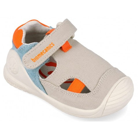 Biomecanics sandale baieti Barefoot First Steps din panza canvas 18-24 Pique Beige Claro Y Arangia