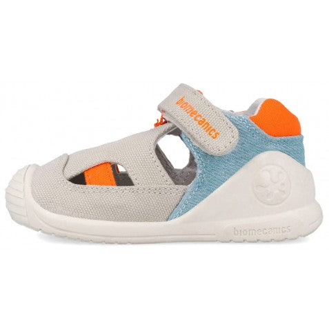 Biomecanics sandale baieti Barefoot First Steps din panza canvas 18-24 Pique Beige Claro Y Arangia