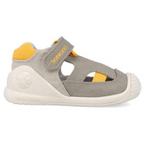 Biomecanics sandale baieti Barefoot First Steps din panza canvas 18-24 Pique Beige Y Amarillo