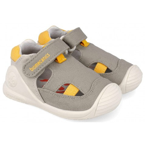 Biomecanics sandale baieti Barefoot First Steps din panza canvas 18-24 Pique Beige Y Amarillo