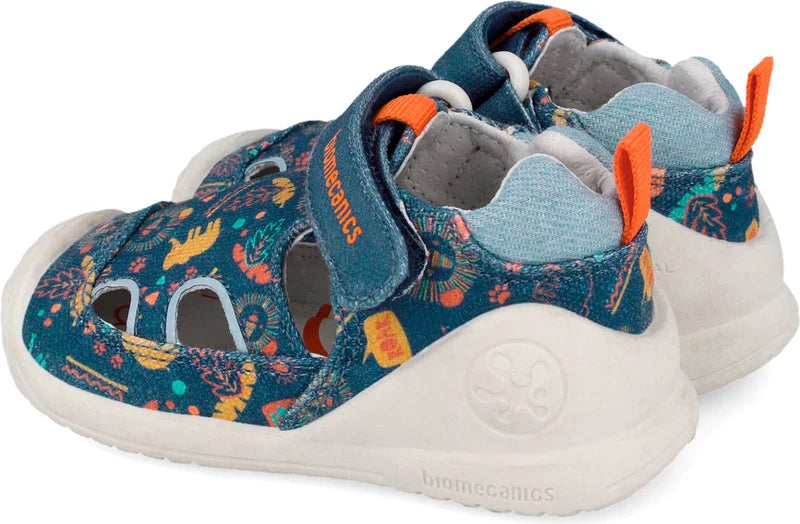 Biomecanics sandale baieti din panza canvas 18-24 Pique Petrol cu elefanti