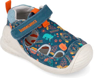 Biomecanics sandale baieti din panza canvas 18-24 Pique Petrol cu elefanti
