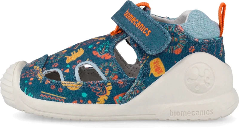 Biomecanics sandale baieti din panza canvas 18-24 Pique Petrol cu elefanti
