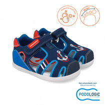 Biomecanics sandale baieti din panza Primii Pasi 19-23 Azul Marino cu ancora