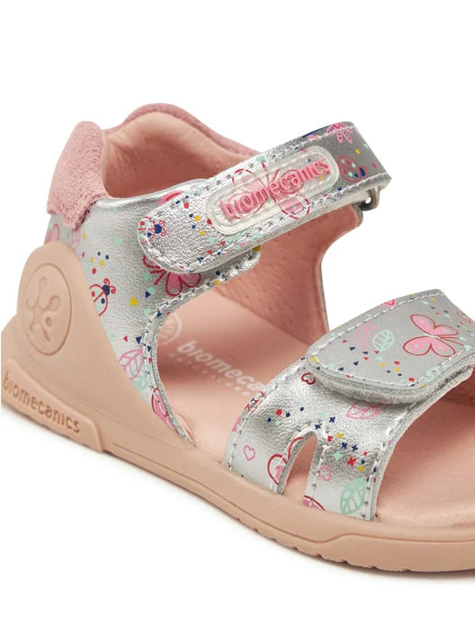 Biomecanics sandale fete 19-25 Metalcris Plata cu fluturas