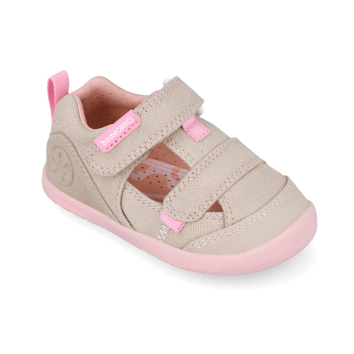 Biomecanics sandale fete Barefoot din panza canvas 19-26 Pique Beige Y Rosa