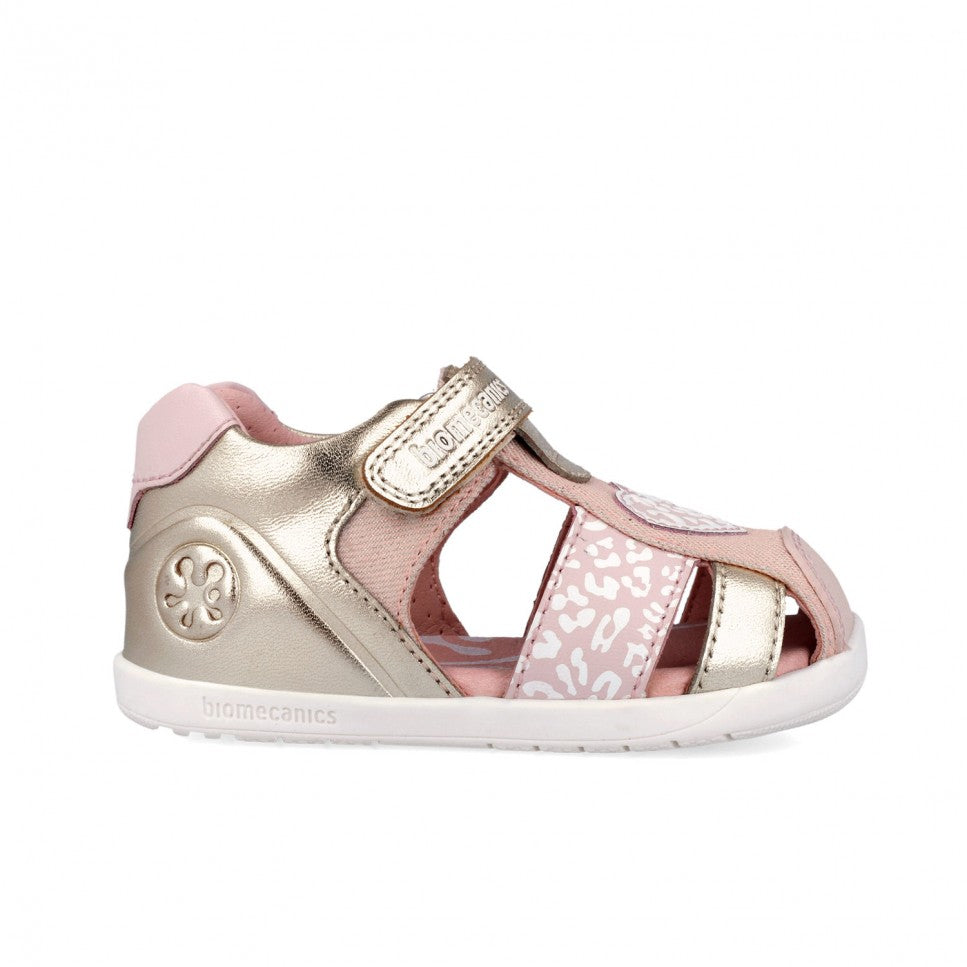 Biomecanics sandale fete Barefoot Primii Pasi 19-26 Metalcris Platino y Cotton cu inimioara Imagine secundară a produsului