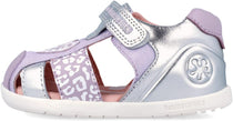 Biomecanics sandale fete Barefoot Primii Pasi 19-26 Metalcris Platino y Lila cu inimioara