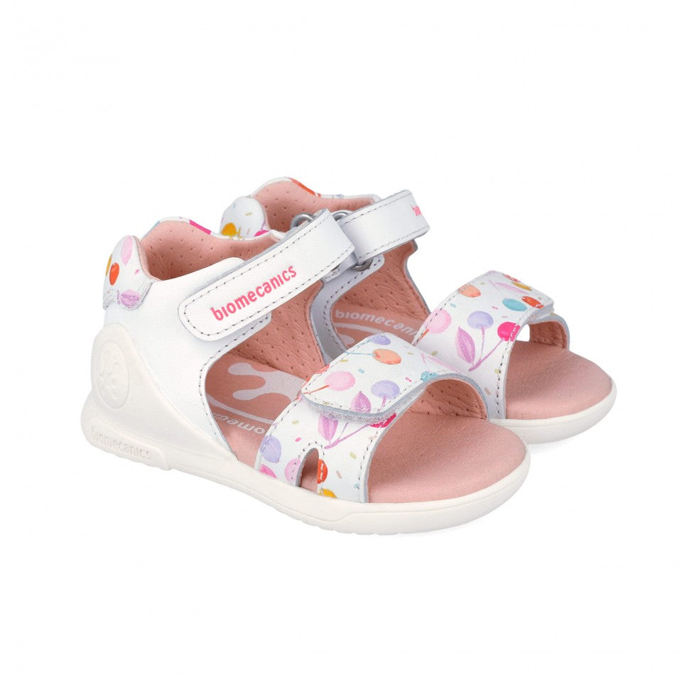 Biomecanics sandale fete cu varf deschis Primii Pasi 19-25 Napa Blanco cu cirese