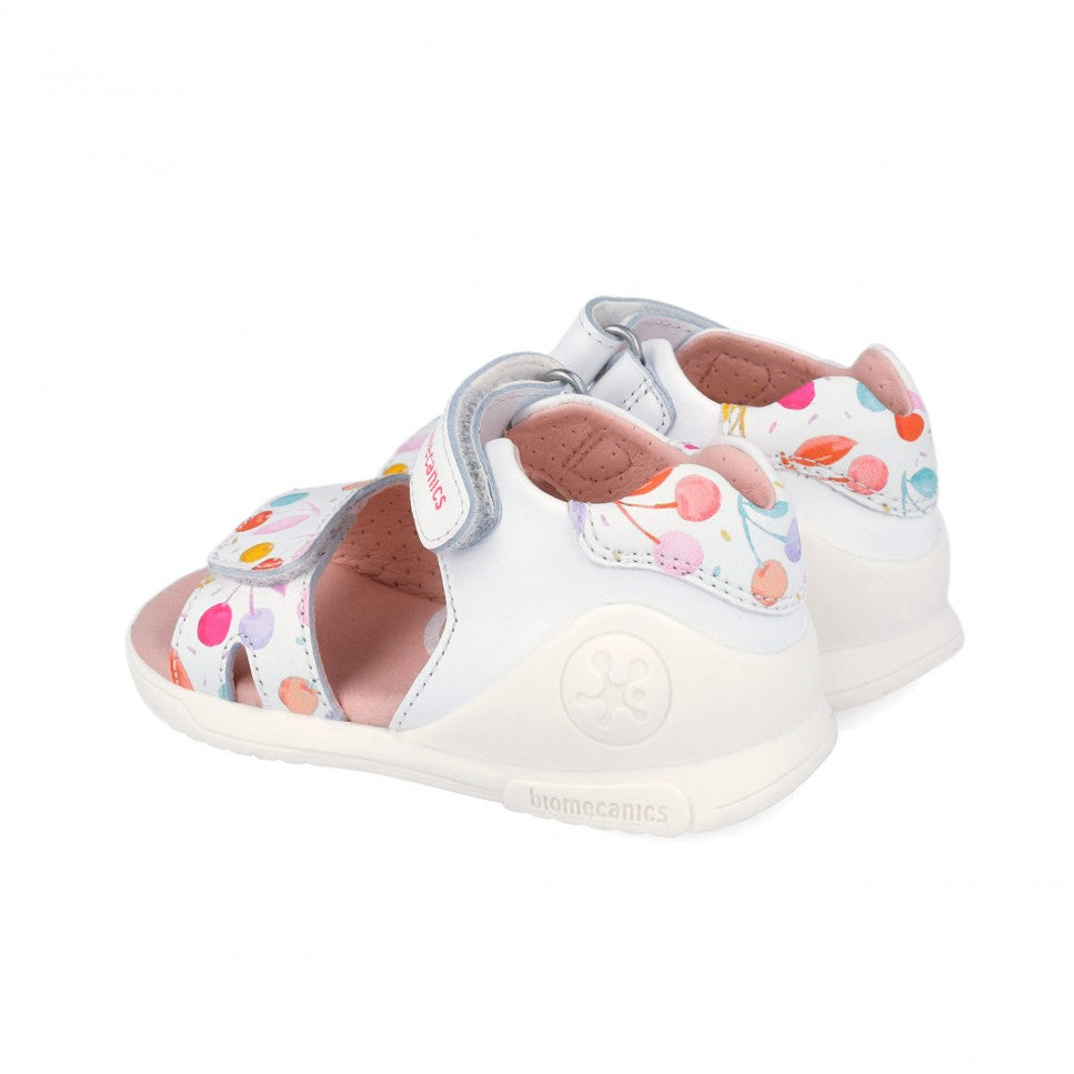 Biomecanics sandale fete cu varf deschis Primii Pasi 19-25 Napa Blanco cu cirese